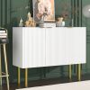 Modern Simple & Luxury Style Sideboard Particle Board & MDF Board Cabinet with Gold Metal Legs & Handles,Adjustable Shelves for Living Room