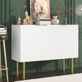 Modern Simple & Luxury Style Sideboard Particle Board & MDF Board Cabinet with Gold Metal Legs & Handles,Adjustable Shelves for Living Room (Color: White, Material: Particle Board)