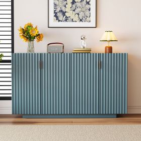 4 Wavy Doors Ample Storage Space Sideboard with Adjustable Shelves and Retro Copper Handles for Dining Room and Living Room (Color: Antique Blue, Material: MDF)