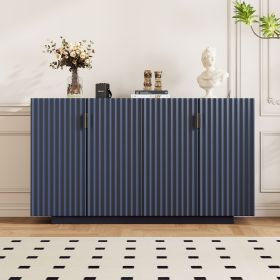 4 Wavy Doors Ample Storage Space Sideboard with Adjustable Shelves and Retro Copper Handles for Dining Room and Living Room (Color: Antique Navy, Material: MDF)