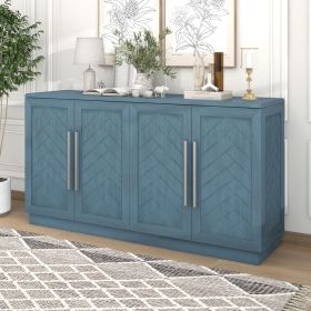 Sideboard with 4 Doors Large Storage Space Buffet Cabinet with Adjustable Shelves and Silver Handles for Kitchen,Dining Room,Living Room (Color: Antique Blue, Material: MDF)