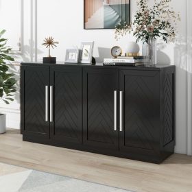 Sideboard with 4 Doors Large Storage Space Buffet Cabinet with Adjustable Shelves and Silver Handles for Kitchen,Dining Room,Living Room (Color: Black, Material: MDF)