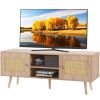 VEVOR Rattan TV Stand, Boho TV Cabinet for 55 inch TV, Mid Century Modern TV Stand, Rattan TV Console with Adjustable Shelfs for Living Room