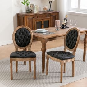 French Style Solid Wood Frame Dining Chair,Set of 2 (Color: Black PU, Material: PU)