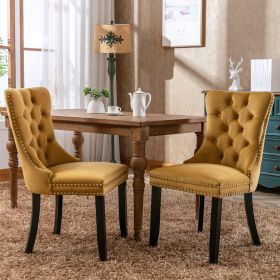 Modern High-end Tufted Solid Wood Contemporary Velvet Upholstered Dining Chair with Wood Legs Nailhead Trim 2-Pcs Set (Color: Gold, Material: Velvet)