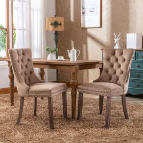 Modern High-end Tufted Solid Wood Contemporary Velvet Upholstered Dining Chair with Wood Legs Nailhead Trim 2-Pcs Set (Color: khaki, Material: Velvet)