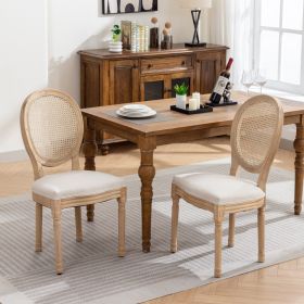 French Style Solid Wood Frame Dining Chair,Set of 2 (Color: Beige, Material: Fabric)