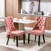 Modern High-end Tufted Solid Wood Contemporary Velvet Upholstered Dining Chair with Wood Legs Nailhead Trim 2-Pcs Set