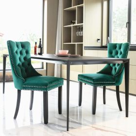 Modern High-end Tufted Solid Wood Contemporary Velvet Upholstered Dining Chair with Wood Legs Nailhead Trim 2-Pcs Set (Color: Green, Material: Velvet)