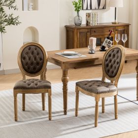 French Style Solid Wood Frame Dining Chair,Set of 2 (Color: Brown, Material: PU)