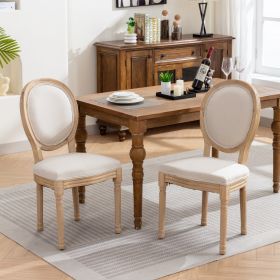 French Style Solid Wood Frame Dining Chair,Set of 2 (Color: Beige-2, Material: Fabric)