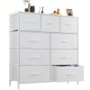 Dresser for Bedroom with 9 Fabric Drawers, Tall Chest Organizer Units for Clothing, Closet, Storage Tower with Cabinet, Metal Frame, Wooden Top