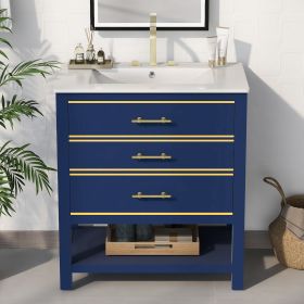 Modern 30 inch Navy Blue/White Bathroom Vanity Cabinet Combo with Open Storage, Two Drawers (Color: Blue, Material: Solid Wood+MDF)