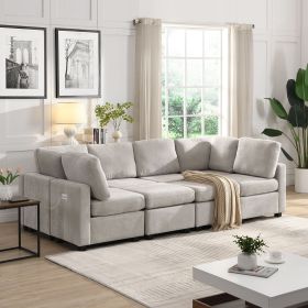 103" Sectional Sofa Couch Sofa Bed U-shaped Sofa with Two Movable Ottoman and Three USB Ports for Living Room (Color: Grey, Material: Chenille)