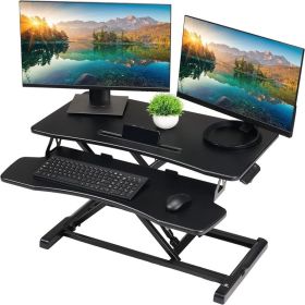 32 Inch Desk Converter, Height Adjustable Sit to Stand Riser, Dual Monitor and Laptop Workstation with Wide Keyboard Tray (Color: Black)