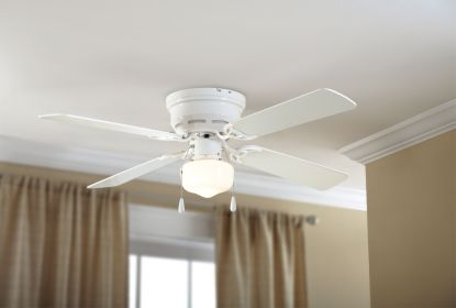 42 Inch Hugger Indoor Ceiling Fan with Light Kit, Black, 4 Blades, LED Bulb, Reverse Airflow (Default: Default, Color: White)