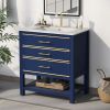 Modern 30 inch Navy Blue/White Bathroom Vanity Cabinet Combo with Open Storage, Two Drawers