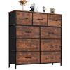 Dresser for Bedroom with 9 Fabric Drawers, Tall Chest Organizer Units for Clothing, Closet, Storage Tower with Cabinet, Metal Frame, Wooden Top