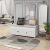 Storage Bench with 3 Shutter-shaped Doors,Shoe Bench with Removable Cushion and Hidden Storage Space