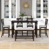 6-Piece Counter Height Dining Table Set Table with Shelf 4 Chairs and Bench for Dining Room