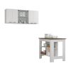 Norfolk 2 Piece Kitchen Set, Kitchen Island + Upper Wall Cabinet , White /Walnut