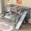 Twin over Full Bunk Bed with 2 Drawers,Slide,Shelves,Ladder,Rubber Wood Bunk Bed with Slide,Drawers,Grey