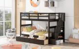 Stairway Twin-Over-Twin Bunk Bed with Three Drawers for Bedroom, Dorm - Gray