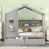 Wooden Twin Size House Bed with 2 Drawers,Kids Bed with Storage Shelf