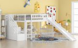 Stairway Twin Size Loft Bed with Two Drawers and Slide