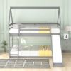 Twin over Twin Low Bunk Bed, House Bed with Ladder , White