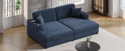 86.5" Oversized Loveseat Chaise Lounge Sectional Sofa Bed Corduroy Sleeper Sofa with Two USB Ports